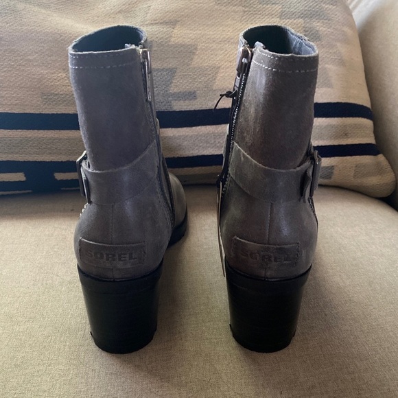 Sorel cate buckle quarry gray waterproof zipper heels boots NWT 7M - Picture 5 of 11
